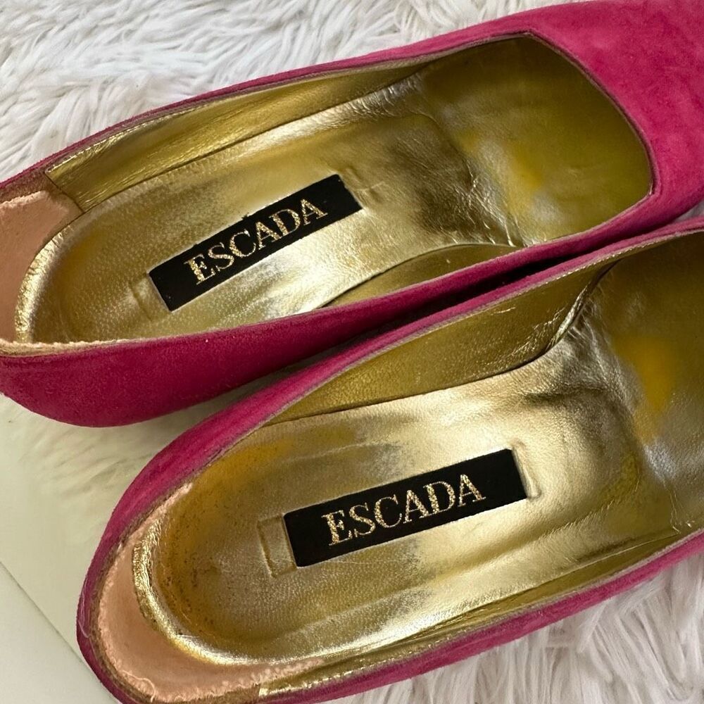 Escada Fuschia Suede Low Multicolored Heel Pumps Eclectic 80’s sz‎ 6B Vintage - Picture 6 of 8